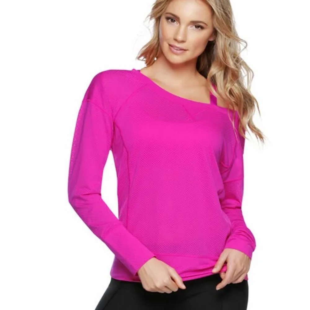 Lorna Jane Ella Excel Long Sleeve Mesh Slouchy Top Pink Size Small